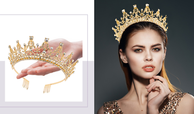 Queen Crown for Womens Gold Tiara with Clear Rhinestone for Christmas Birthday $14.85