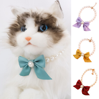 Pet Collar Pearl Pet Products Cat Dog Necklaces Neck Ring Bow Bell Adjustable $3.06