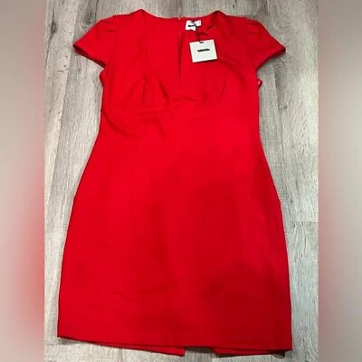 #ad NWT Women’s ASOS US 12 Rose Red Soft Cotton Stretch Mid Length Dress Classic $37.00
