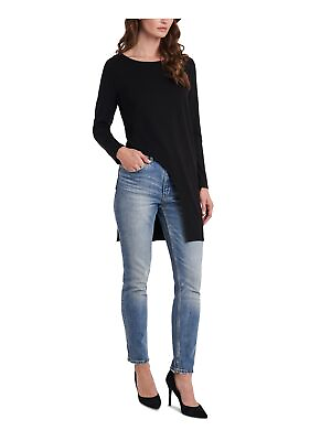 #ad VINCE CAMUTO Womens Black Darted Asymmetrical Long Sleeve Round Neck Tunic Top S $11.99