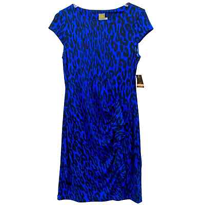 #ad NWT Taylor Black amp; Blue Animal Print Dress Size 10 $25.00
