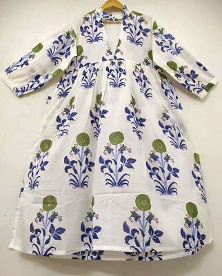 #ad Hand Block Print Boho Indian Cotton Voile Floral Dress Summer Beach Wear Dress $45.99