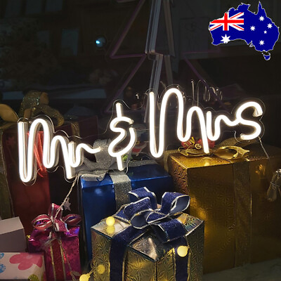 #ad LED Mr amp; Mrs Wedding Neon sign lights Party neon sign Warm white led neon signs AU $88.99