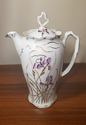 #ad Vtg Furstenberg Porcelain Coffee Pot Teapot Purple Iris Brunswick Germany 9.5#x27; $24.99
