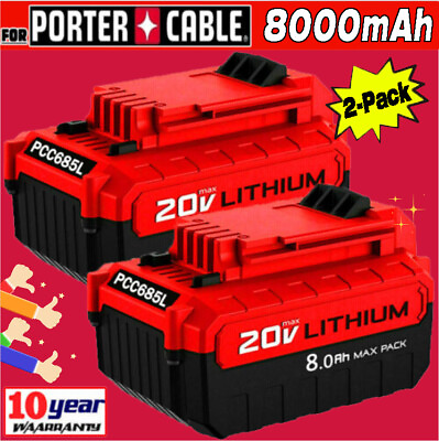 #ad PACK 20 Volt 8.0Ah Lithium ion Battery for Porter Cable 20V MAX PCC685L PCC680L $49.19