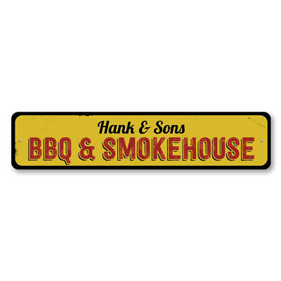 #ad Personalized BBQ amp; Smokehouse Name Kitchen Aluminum Metal Decor Sign $34.87