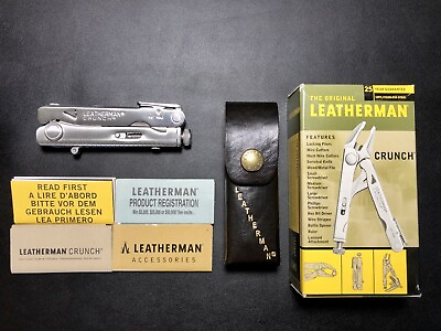 #ad LEATHERMAN Crunch Multi Tool In Original Packaging Leather Sheath And Manuals $250.00