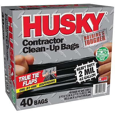 #ad Heavy Duty Contractor Black Bags 42 Gallon 40 Bags 2 Mil 20% PCR $17.59