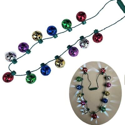 #ad 2 PACK JINGLE BELL LIGHT UP CHRISTMAS NECKLACE flashing xmas led LN348 battery $12.49