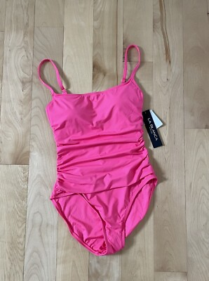 #ad La Blanca Womens Swimsuit Size 8 One Piece Island Goddess Lingerie Rouched Pink $44.95