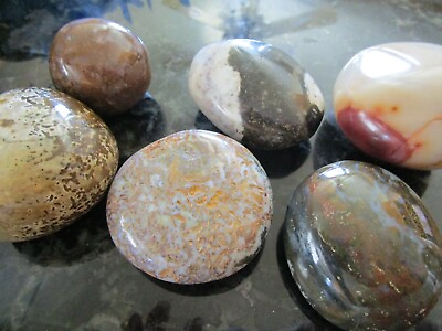 #ad Lot of 6 Ocean Jasper Palm Stone Natural Healing Stones Massage Good Feeling $35.11