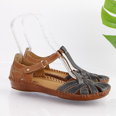 #ad Pikolinos Women#x27;s Vallarta Shoe Size 42 11.5 T Strap Sandal Tan Black Leather $94.76