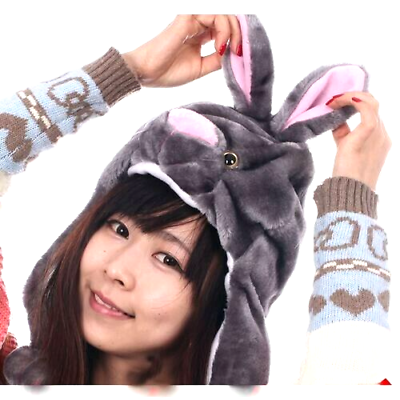 #ad Rabbit Gray Aviator Pilot Party Halloween Costume Animal Plush Hat S $7.99
