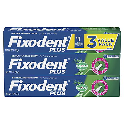 #ad Pack of 3 Fixodent Plus Scope Denture Adhesive Precision Hold 2 oz Free Ship $13.89