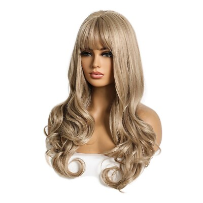 #ad Synthetic Wigs False scalp Long Wavy Women Heat Resistant Hair Ash Blonde $19.99