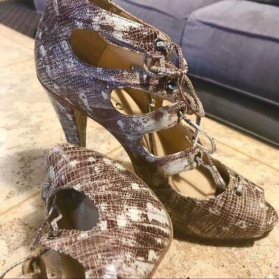 #ad BOUTIQUE 9 Brown amp; Cream Snake Pattern Leather Sole Pump. Size 7. Women’s $49.00