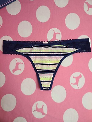 #ad Y2K Victoria#x27;s Secret Cute Cotton amp; Lace Trim Thong Panty Size Sm $25.00