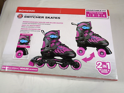 #ad Schwinn Adjustable Fit Switcher Skates 2 in 1 Inline Quad Skates youth size 1 4 $24.75