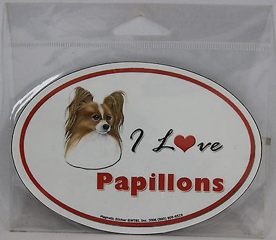 #ad I Love Papillons Dog Magnet Magnetic Sticker Oval 5.25quot; x 3.75quot; NEW $3.99