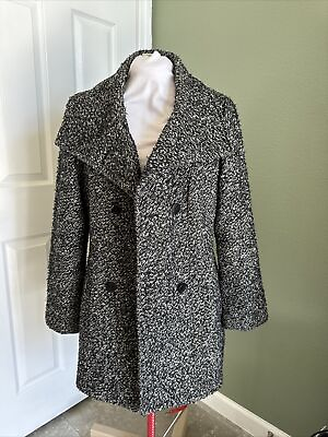 #ad Calvin Klein Women#x27;s Size Large Coat Jacket Wool Blend Long Tweed Lined Black $30.00