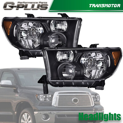 #ad Black Chrome Headlights LHRH Fit For Toyota 2007 2013 Tundra 2008 2017 Sequoia $74.49