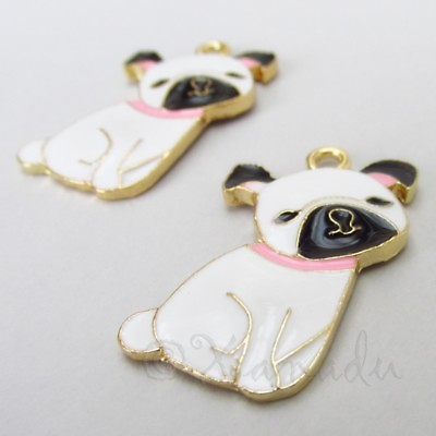 Pug Puppy Dog Charms 33mm Gold Plated Enamel Pendants C2432 1 2 Or 5PCs $1.50