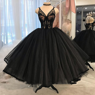 #ad Black Wedding Dresses Sleeveless Gothic Corset V Neck A Line Tulle Bridal Gowns $109.99