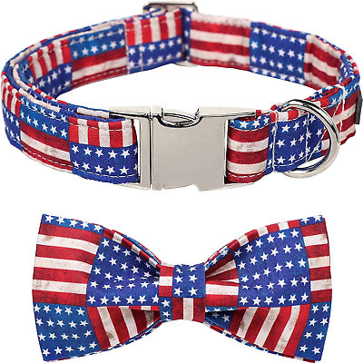 #ad Patriotic Dog Collar American Flag Bow Tie Dog Collar for Small Medium Large ... $25.99
