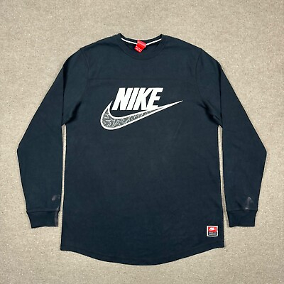 #ad Nike Sweatshirt Men#x27;s Size XLT Black Pullover Swoosh Club Logo Adults Casual $11.16