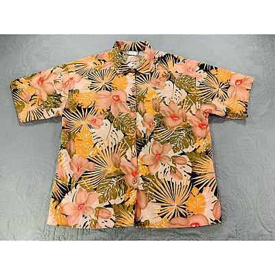 #ad Vintage Hawaiian Shirt Season Ticket Small Mens Floral AOP USA Island Orange $23.00
