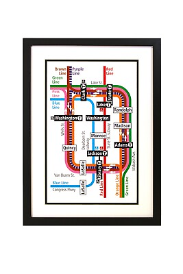 #ad Framed Chicago Art Chicago Transit CTA Map Loop $144.48