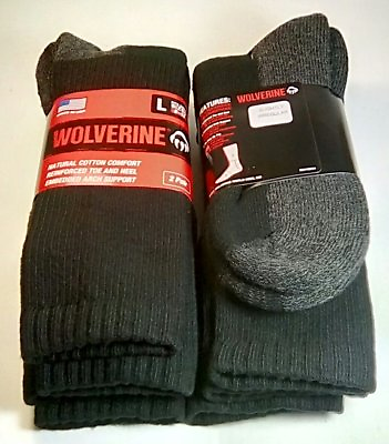 #ad Wolverine Cotton Full Cushion Steel Toe Boot Sock Large Black 4 pairs $20.99