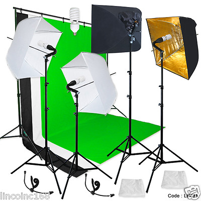 #ad Photography Backdrop stand 3 Muslins Studio Lighting Light Softbox Kit Linco $99.99