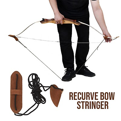 #ad Traditional Leather Bow Stringer Brown Archery Bowstring Recurve Long Tool Rope $7.49