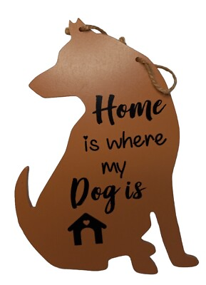 #ad Vintage Wood Dog Shaped Sign quot;Home Is Where My Dog Isquot; $19.99