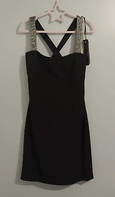 #ad Pianura Studio Black Designer Dress Sequinned Cross Over Back Straps Size 46 New GBP 10.00