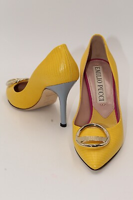 #ad Authentic Emilio Pucci Patent Leather Heel Size 37 US 7 Yellow and Blue $120.00