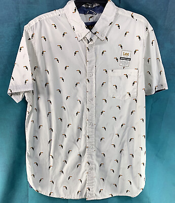 #ad Lee Mens Shirt L Large White NEW Button Up Collar Tucan Novelty Cotton $20.00