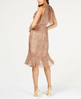 #ad RACHEL ZOE Pure Silk Leopard Print Ruffle Trim Halter Dress UK6 US2 RRP$425 GBP 115.00