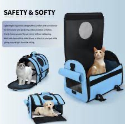 #ad Pet Carrier for Small Medium Cat Dog Puppy Soft Sided Collapsible Blue $32.90