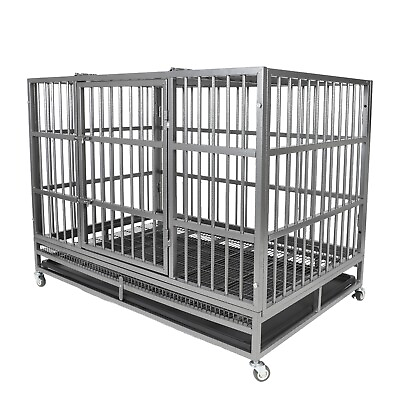 #ad 47 Inch Heavy Duty Dog Crate Metal Cage Kennel High Anxiety Pet Cage $180.58