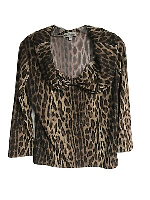 #ad Blumarine Women Pullover Shirt Top M I48 Leopard Off The Shoulder Draped Stretch $48.45
