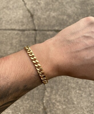 #ad Gold Bracelet Gold Mens Womens 7mm Miami Cuban Link Chain Bracelet 8in $24.99