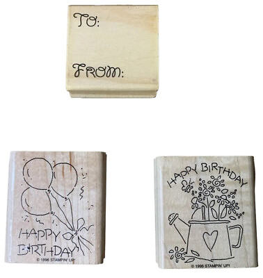 #ad Lot Of 3 Stampin#x27; Up Wood Mounted Rubber Stamp Birthday Theme $11.99