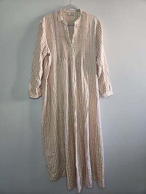 #ad LL Bean Red and White Striped Long Sleeve V Neck 100% Cotton Dress Woman#x27;s XL $17.50