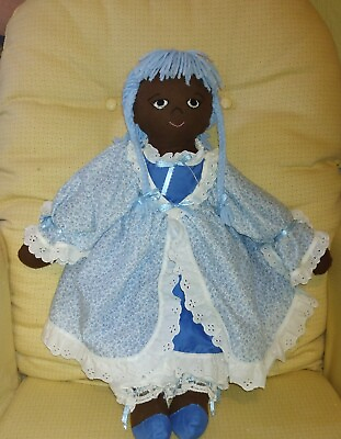 #ad handmade dolls 20quot; Cloth Doll. Embroidered Face. Yarn Hair. Frilly Dress. $30.00