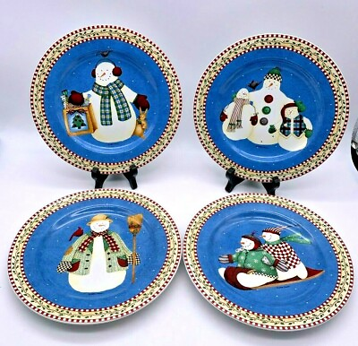 #ad Debbie Mumm Jolly Snowmen Stoneware 8quot; Salad Dessert Plates Sakura Set of 4 $25.16