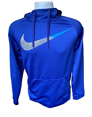 #ad Nike Hoodie Sweatshirt Mens Small Blue Dri Fit Pullover Pockets White Logo $19.50