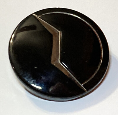 #ad Vintage Black Glass Button Self Shank Silvertone Foil Abstract Zig Zag 3 4quot; $9.00