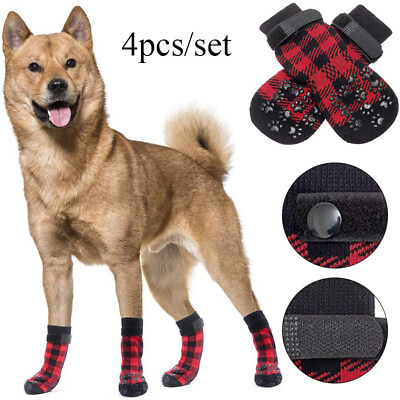 #ad 4X Non Slip Dog Socks Knitted Pet Puppy Shoes Christmas Small Medium Large Dogs✔ $4.59